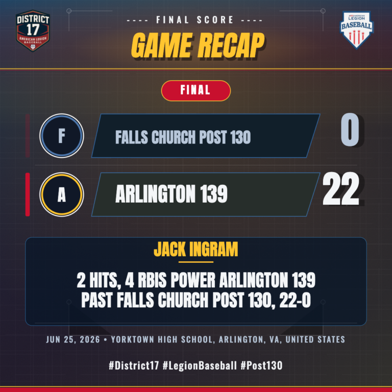 Falls Church Post 130 vs. Arlington 139 game action — Jun 25, 2026