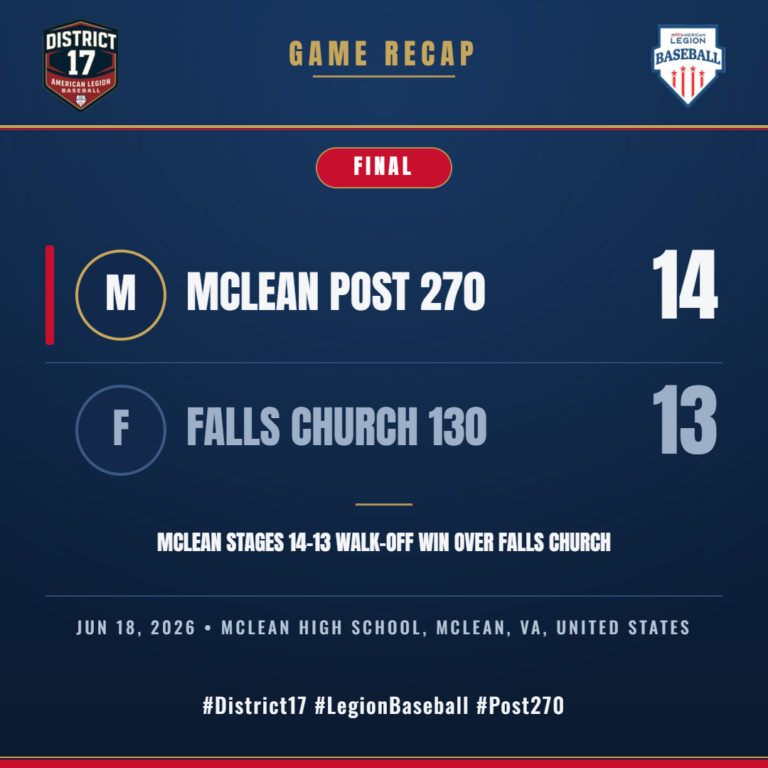McLean Post 270 vs. Falls Church 130 game action — Jun 18, 2026