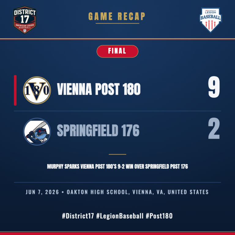 Vienna Post 180 vs. Springfield 176 game action — Jun 7, 2026