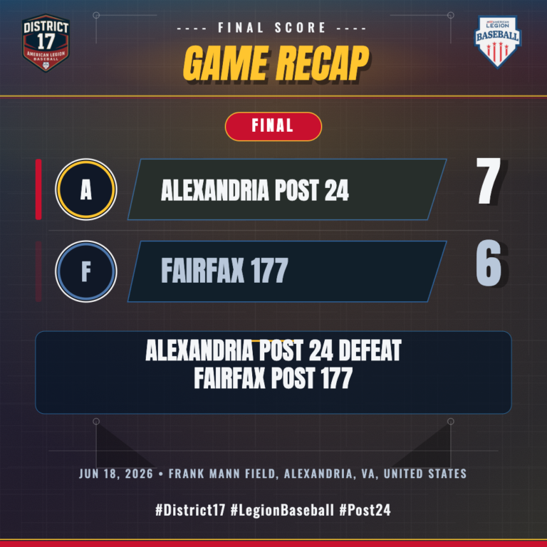 Alexandria Post 24 vs. Fairfax 177 game action — Jun 18, 2026