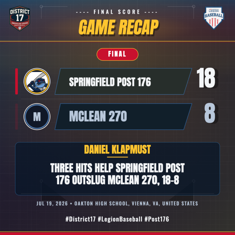 Springfield Post 176 vs. McLean 270 game action — Jul 19, 2026
