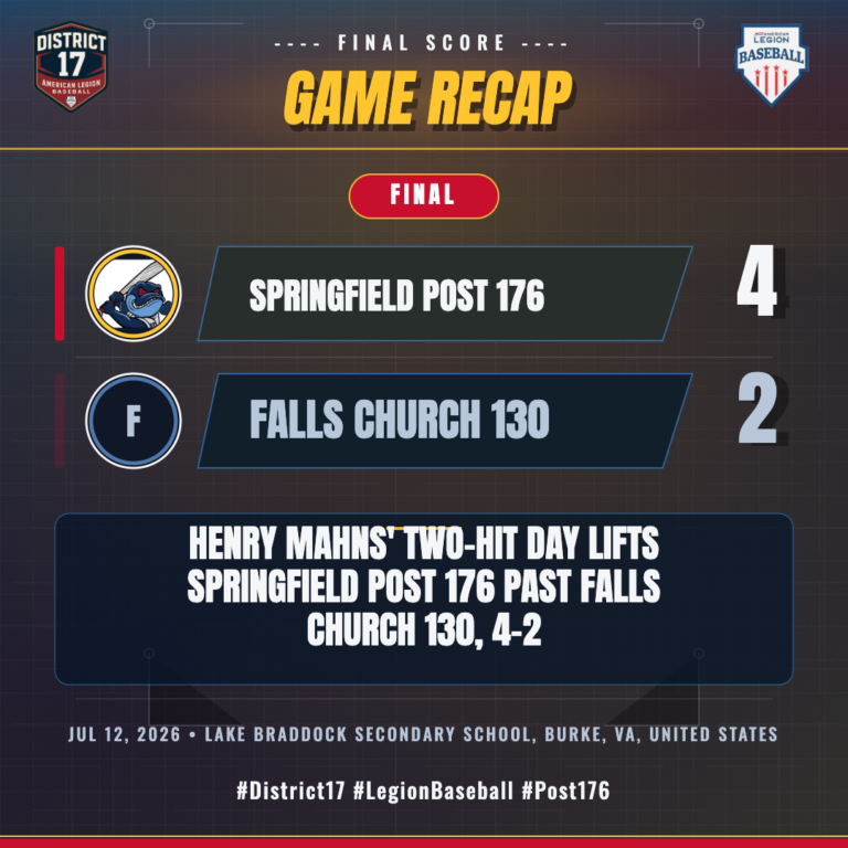 Springfield Post 176 vs. Falls Church 130 game action — Jul 12, 2026