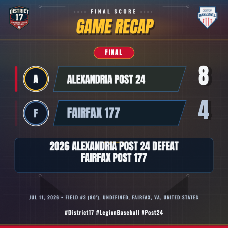 Alexandria Post 24 vs. Fairfax 177 game action — Jul 11, 2026